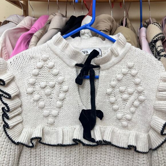 Zara Bow Tie Knit Ruffle Sweater Size Medium 5802/008/064‎ - Picture 13 of 13